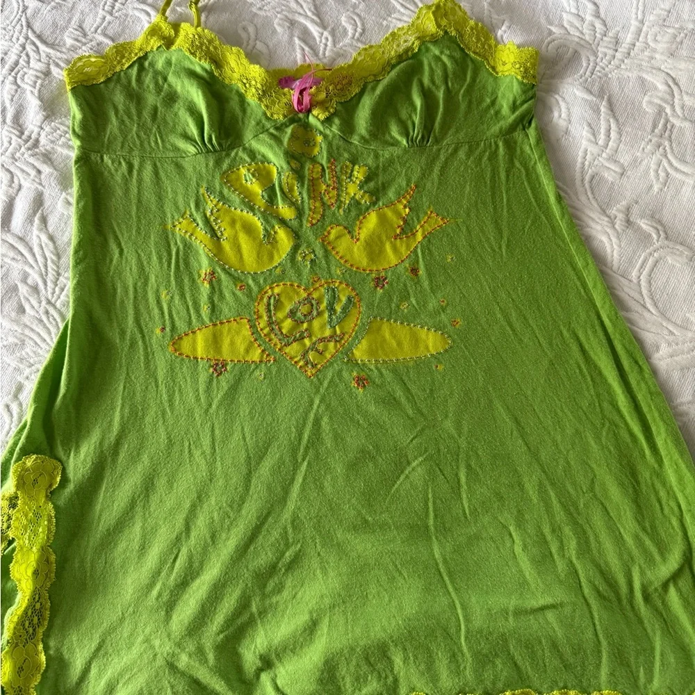 Vintage Victoria’s Secret PINK Cami Y2K Green Lime Size Medium Large Beaded - Picture 1 of 6